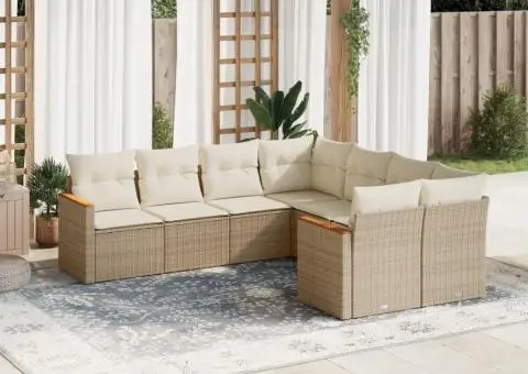 Set canapele de grădină, 8 piese, cu perne, bej, poliratan - 1/3