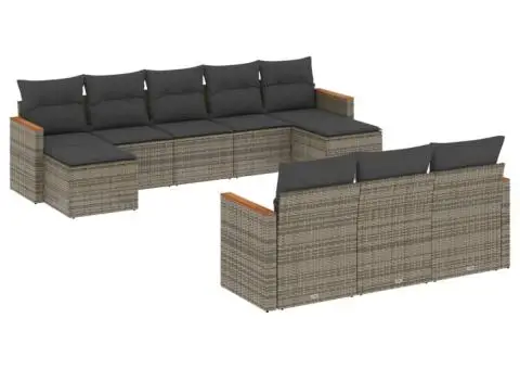 Set mobilier de grădină cu perne, 10 piese, gri, poliratan - 2/3