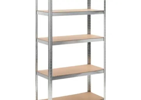 Raft depozitare cu 5 niveluri, argintiu, oțel&lemn prelucrat - 1/5