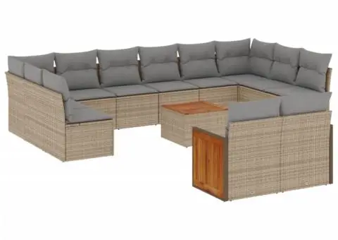 Set canapele de grădină, 13 piese, cu perne, bej, poliratan - 2/3