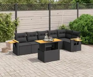 vidaXL Set canapele de grădină cu perne, 7 piese, negru, poliratan