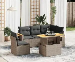 vidaXL Set mobilier grădină cu perne, 6 piese, gri, poliratan