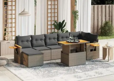 Set canapele de grădină cu perne, 8 piese, gri, poliratan - 1/3