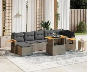 vidaXL Set canapele de grădină cu perne, 8 piese, gri, poliratan