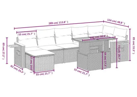 Set canapele de grădină cu perne, 8 piese, gri, poliratan - 3/3