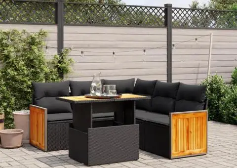 Set mobilier de grădină cu perne, 6 piese, negru, poliratan - 1/3