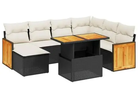 Set mobilier de grădină cu perne, 8 piese, negru, poliratan - 2/3