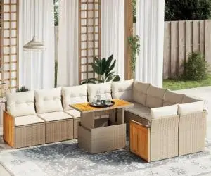 vidaXL Set canapele de grădină cu perne, 10 piese, bej, poliratan