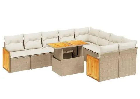 Set canapele de grădină cu perne, 10 piese, bej, poliratan - 2/3