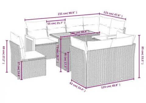 Set mobilier de grădină cu perne, 9 piese, negru, poliratan - 3/3