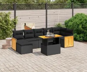 vidaXL Set mobilier de grădină cu perne, 8 piese, negru, poliratan