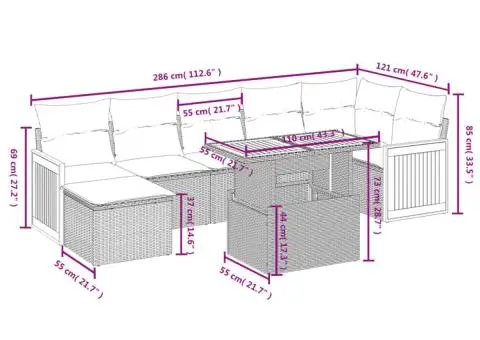 Set mobilier de grădină cu perne, 8 piese, negru, poliratan - 3/3