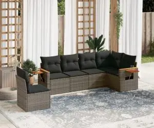 vidaXL Set mobilier grădină cu perne, 6 piese, gri, poliratan