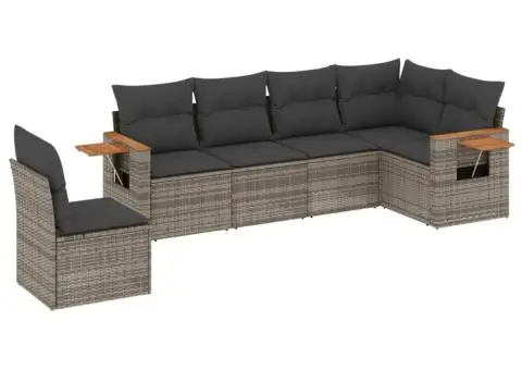 Set mobilier grădină cu perne, 6 piese, gri, poliratan - 2/3