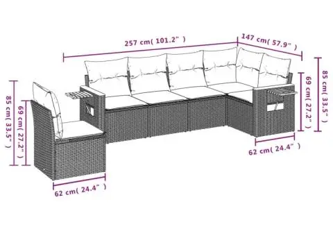 Set mobilier grădină cu perne, 6 piese, gri, poliratan - 3/3