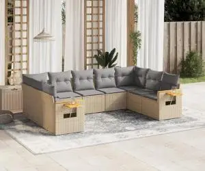 vidaXL Set canapele de grădină, 9 piese, cu perne, bej, poliratan