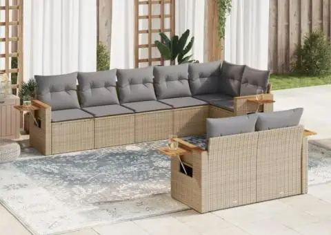 Set canapele de grădină, 8 piese, cu perne, bej, poliratan - 1/3