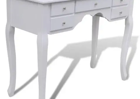 Masă de toaletă cu oglindă și taburet, 7 sertare, alb - 5/5