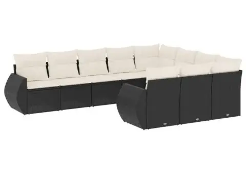 Set canapele de grădină cu perne, 10 piese, negru, poliratan - 2/5