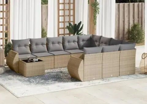 Set canapele de grădină cu perne, 11 piese, bej, poliratan - 1/5