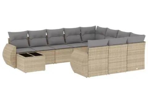 Set canapele de grădină cu perne, 11 piese, bej, poliratan - 2/5