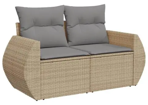 Set canapele de grădină cu perne, 11 piese, bej, poliratan - 3/5