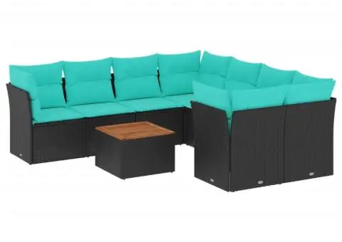 Set canapele de grădină cu perne, 9 piese, negru, poliratan - 2/3