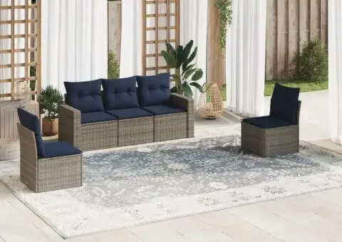 Set canapele de grădină cu perne, 5 piese, gri, poliratan - 1/3