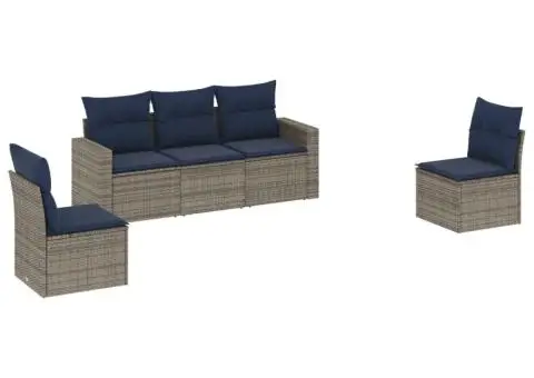 Set canapele de grădină cu perne, 5 piese, gri, poliratan - 2/3