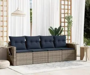 vidaXL Set canapele de grădină cu perne, 4 piese, gri, poliratan