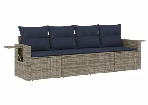 Set canapele de grădină cu perne, 4 piese, gri, poliratan - 2/3