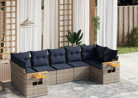 Set canapele de grădină cu perne, 7 piese, gri, poliratan - 1/3