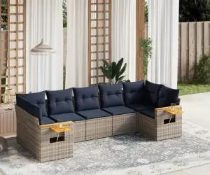 vidaXL Set canapele de grădină cu perne, 7 piese, gri, poliratan