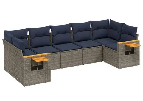 Set canapele de grădină cu perne, 7 piese, gri, poliratan - 2/3