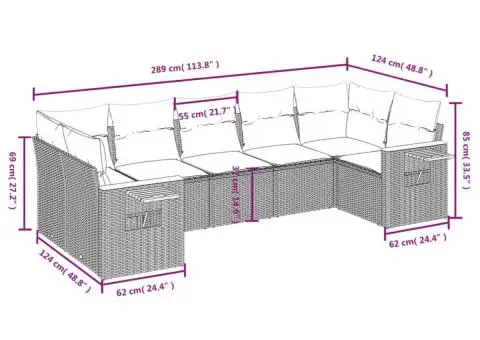 Set canapele de grădină cu perne, 7 piese, gri, poliratan - 3/3