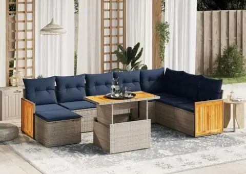 Set canapele de grădină cu perne, 9 piese, gri, poliratan - 1/3