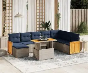 vidaXL Set canapele de grădină cu perne, 9 piese, gri, poliratan