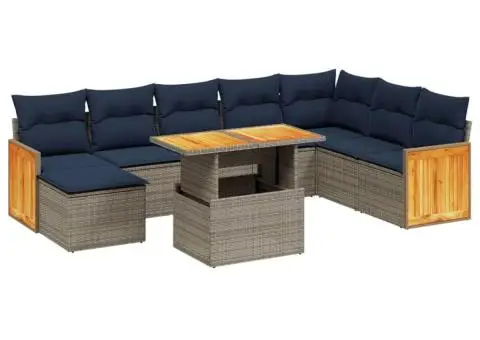 Set canapele de grădină cu perne, 9 piese, gri, poliratan - 2/3