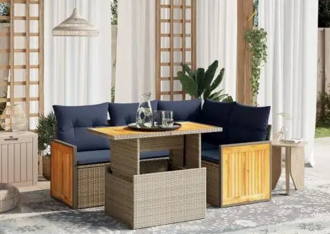 Set canapele de grădină cu perne, 5 piese, gri, poliratan - 1/3