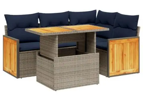 Set canapele de grădină cu perne, 5 piese, gri, poliratan - 2/3