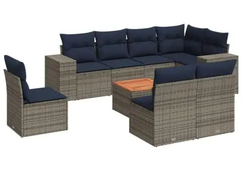 Set canapele de grădină cu perne, 9 piese, gri, poliratan - 2/3