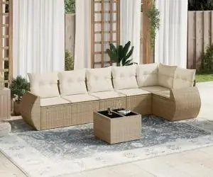 vidaXL Set canapele de grădină, 7 piese, cu perne, bej, poliratan