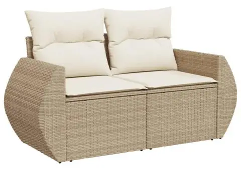 Set canapele de grădină, 7 piese, cu perne, bej, poliratan - 3/5