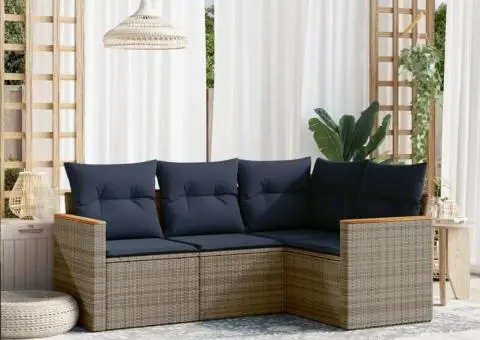 Set canapele de grădină cu perne, 4 piese, gri, poliratan - 1/3