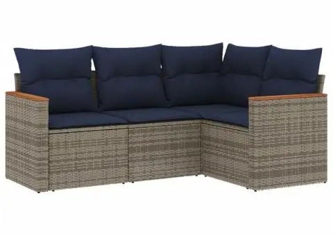 Set canapele de grădină cu perne, 4 piese, gri, poliratan - 2/3