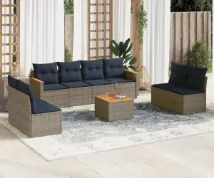 vidaXL Set canapele de grădină cu perne, 9 piese, gri, poliratan
