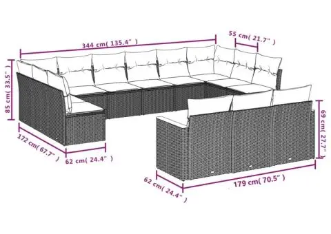 Set canapele de grădină, 13 piese, cu perne, bej, poliratan - 3/3