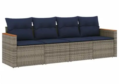 Set canapele de grădină cu perne, 4 piese, gri, poliratan - 2/3