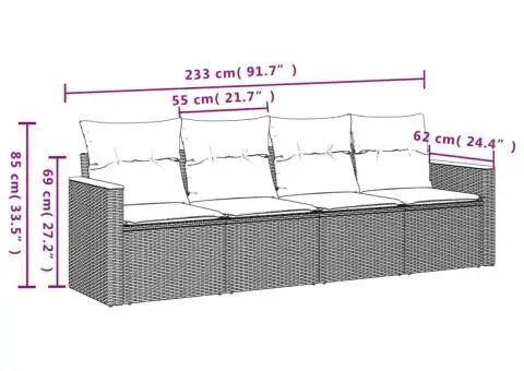 Set canapele de grădină cu perne, 4 piese, gri, poliratan - 3/3