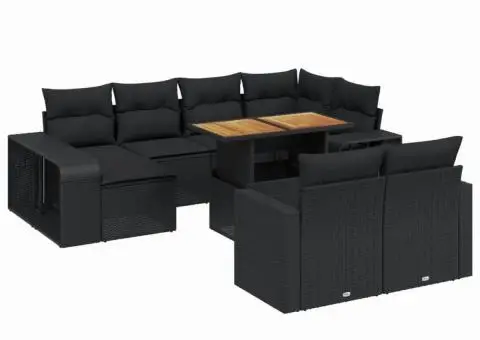 Set canapele de grădină cu perne, 11 piese, negru, poliratan - 2/3